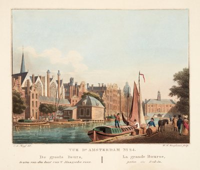 View of Amsterdam No.24. The Great Exchange, Seen from the Kaagsche Ferry. The Great Exchange, Taken from the Rok-in, 1825 by Cornelis de Kruyff